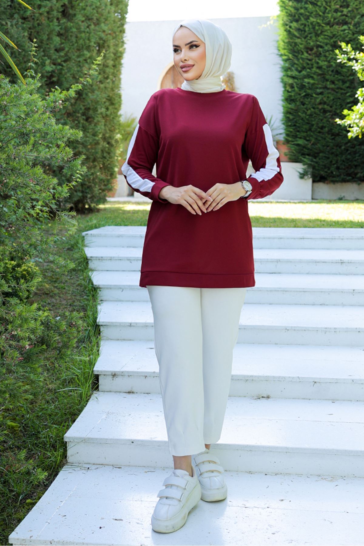 Şeritli%20Tunik%20Bordo%20-%2010034.1778.-Bordo