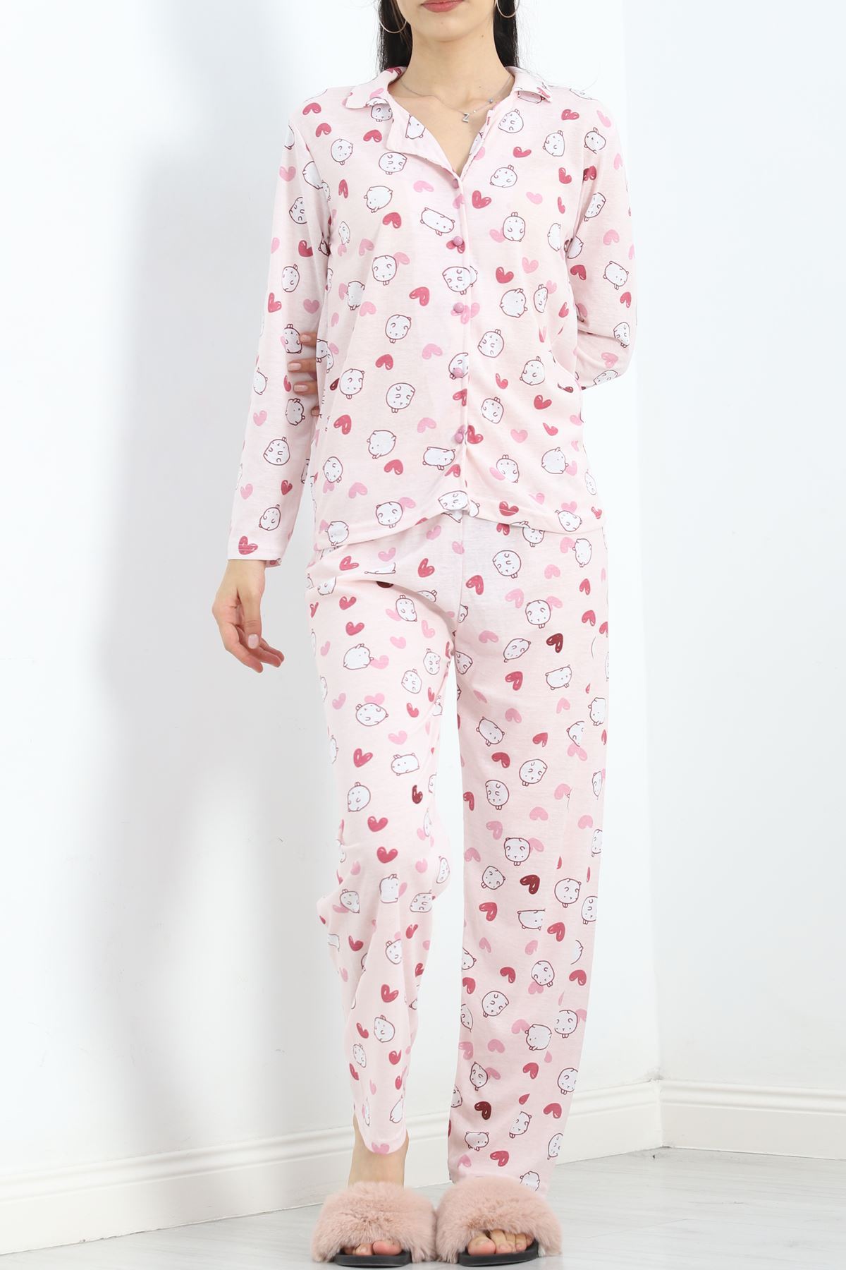 Önü%20Düğmeli%20Pijama%20Takımı%20Açıklacivert%20-%20150.1287.-Pudra