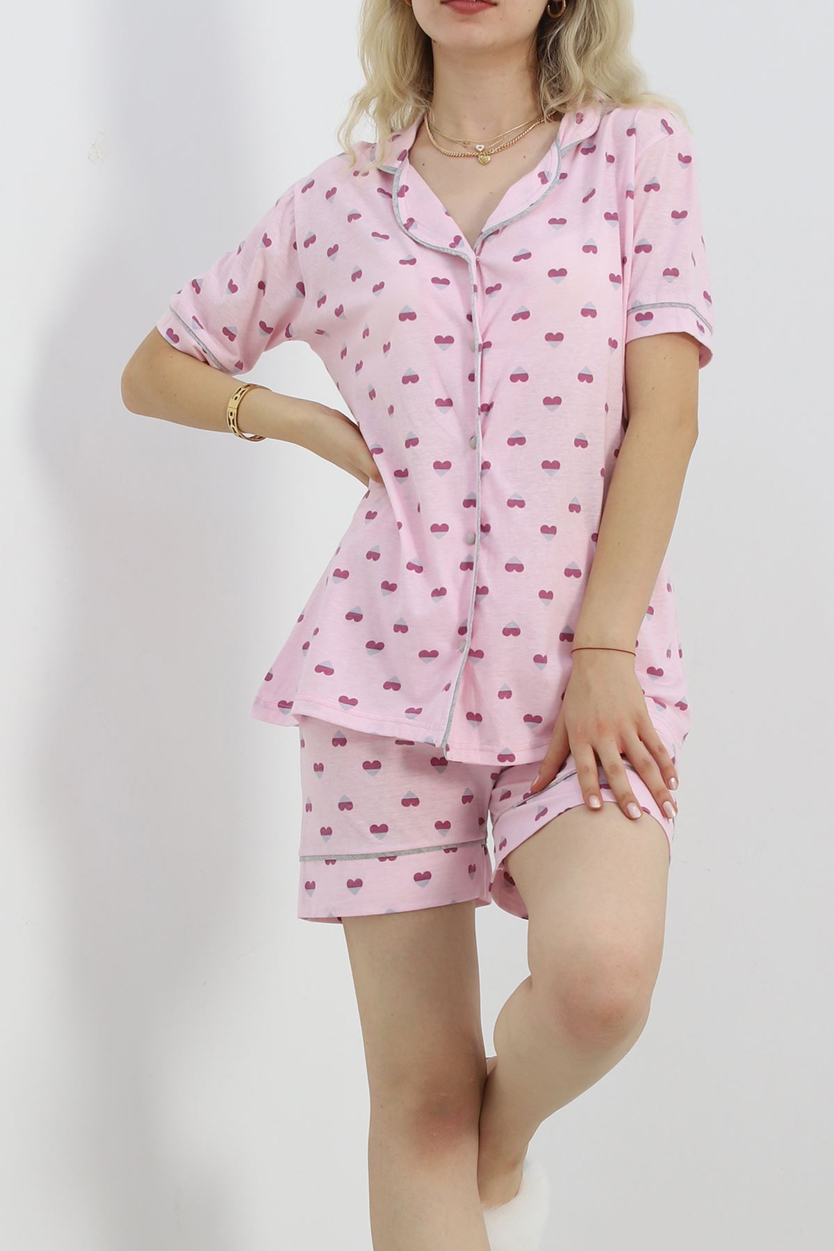 Düğmeli%20Şortlu%20Pijama%20Takımı%20Pudragri%20-%2018944.1567.-Pembe