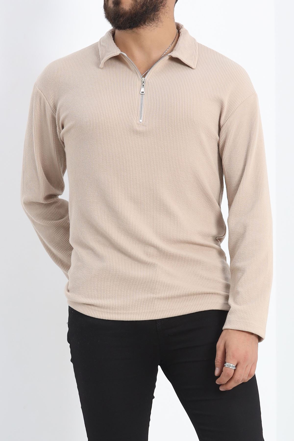 Polo%20Yaka%20Fermuarlı%20Erkek%20Sweatshirt%20Taş%20-%2020128.1874.-Bej