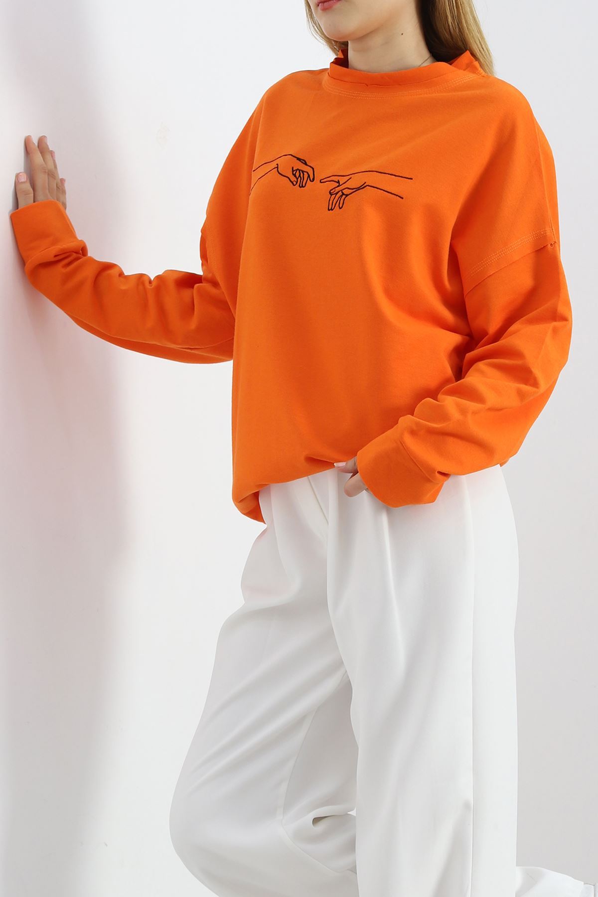 Nakışlı%20İki%20İplik%20Tunik%20Sweat%20Oranj%20-%2021173.200.-Turuncu