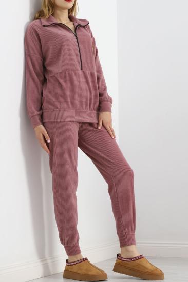 Baskılı Polar Pijama Takım Gülkurusu - 101007.1049.