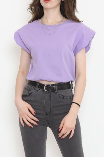 Beli Lastikli Crop Tişört Saks - 16552.1567.