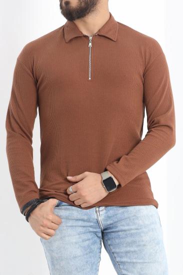 Polo Yaka Fermuarlı Erkek Sweatshirt Haki - 20128.1874.