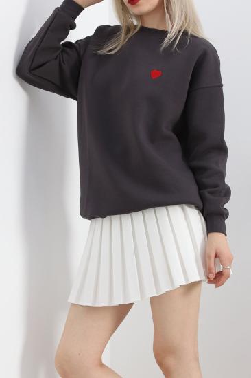 Kalp Nakışlı Şardonlu Oversize Sweat Lacivert - 21621.200.